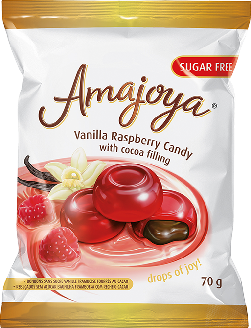 Amajoya Sugar Free Vanilla Raspberry Candy with Cocoa Filling 70 g